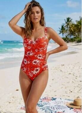 🌸 Nip Tuck Swim One-Piece Swimsuit – Red with White Floral – Size 8